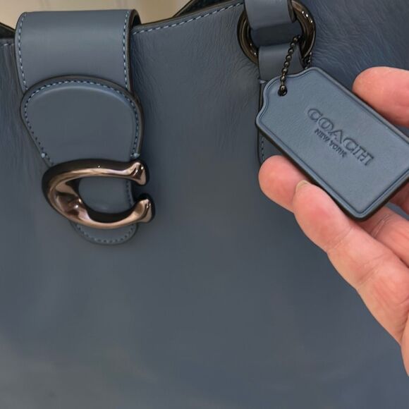 COACH THEO Chambray Blue Leather Tote - Picture 3 of 11